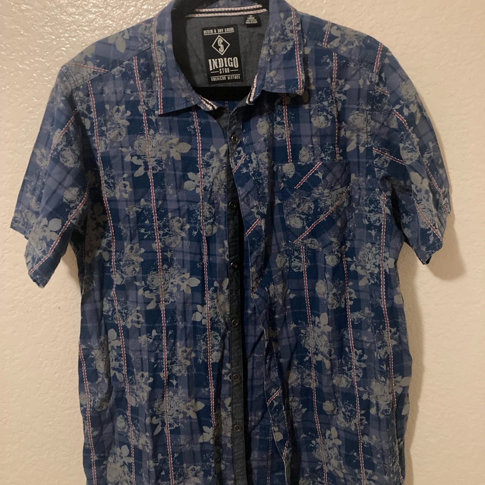Indigo Blue Floral Men's Button-Down Shirt
